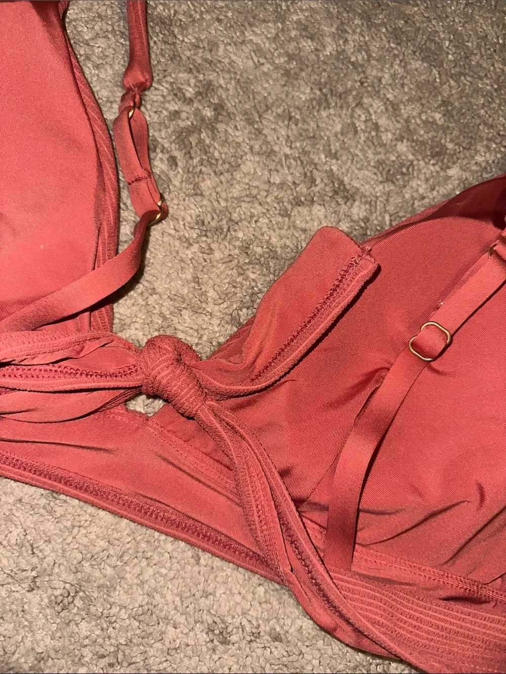 Vitamin A Ribbed Triangle Bikini Top in Rusty Pink